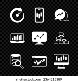 Set Digital Speed Meter, Mobile Stock Trading, Financial Growth, Server, Graph Chart Infografik, Stock-Grafik, Laptop mit und Icon. Vektorgrafik