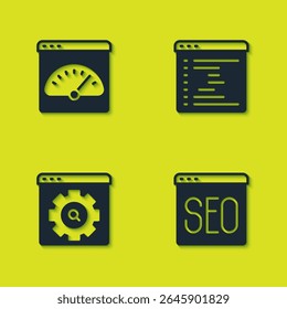 Set Digital speed meter, SEO optimization, Browser setting and window icon. Vector