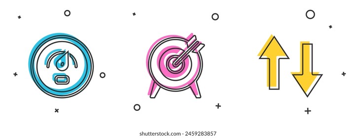 Set Digital speed meter, Target and Arrow icon. Vector