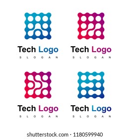 Set Of Digital Square Technology Logo