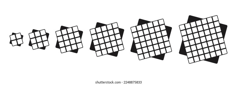 Set of digital squares. Graphic object made of smaller isometric squares. Black and white logo - graphics. Vector illustration. Geometric figure icon.