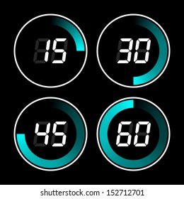 Set of digital stopwatches. electronic timers