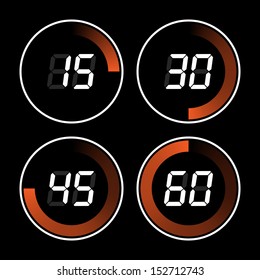 Set of digital stopwatches. electronic timers