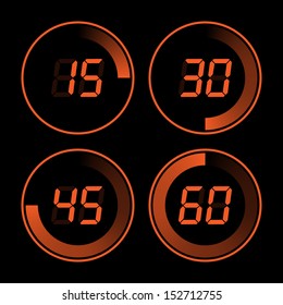 Set of digital stopwatches. electronic timers