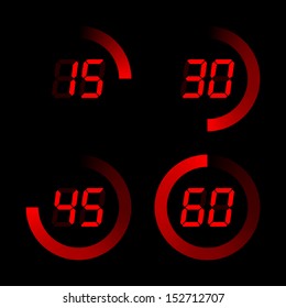 Set of digital stopwatches. red electronic timers