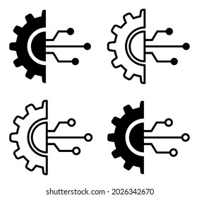 Conjunto de iconos de tecnología digital. Engranaje con circuito. Ingeniería electrónica, integración de datos. Icono de la tarjeta de circuitos. Ilustración vectorial.