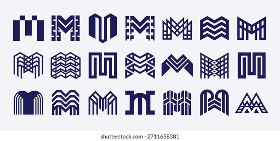 Set of digital technology abstract letter M logo