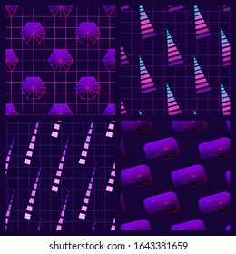 Set of digital technology abstract seamless patterns with circuit boards and diagrams, etc. Vector wallpapers.	