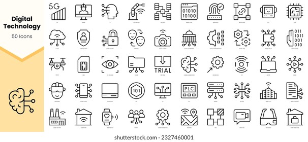 Set of digital technology Icons. Simple line art style icons pack. Vector illustration