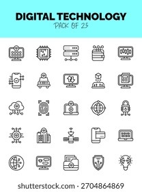 set of Digital Technology Lineal icons for logo and web. Vector illustration 