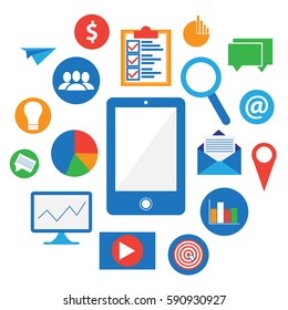 Set of digital technology, social media and mobile marketing icon design vector illustration.