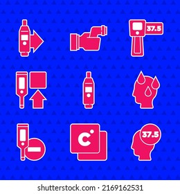 Set Digital thermometer, Celsius, High human body temperature,  and  icon. Vector