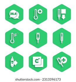 Set Digital thermometer, Celsius, Medical, Meteorology,  and  icon. Vector