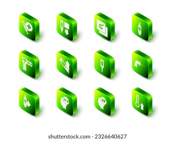 Set Digital thermometer, Celsius, Meteorology, High human body temperature and  icon. Vector