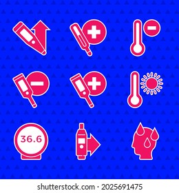 Set Digital thermometer, High human body temperature, Meteorology, Medical,  and  icon. Vector