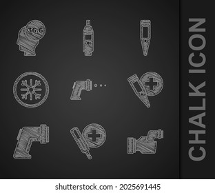 Set Digital thermometer, Medical, Checking body temperature, Snowflake,  and  icon. Vector