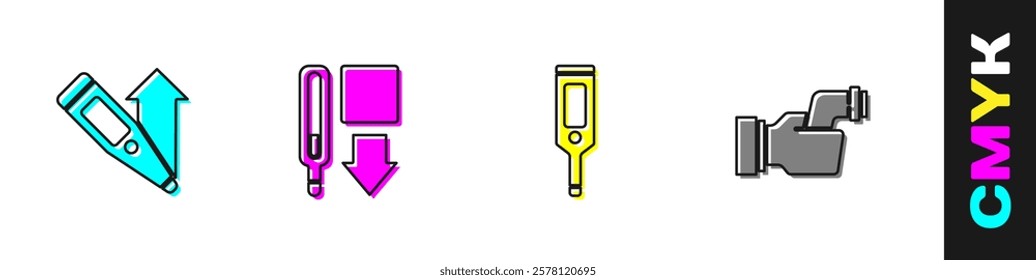 Set Digital thermometer, Medical,  and Checking body temperature icon. Vector