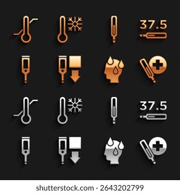 Set Digital thermometer, Medical, High human body temperature, Meteorology and Thermometer with snowflake icon. Vector