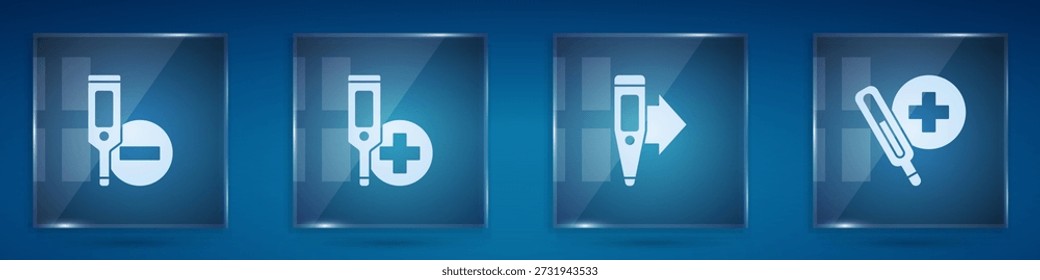 Defina Termômetro digital, e Médico. Painéis de vidro quadrados. Vetor