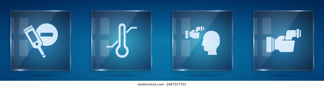 Set Digital thermometer, Meteorology, Checking body temperature and . Square glass panels. Vector