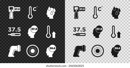 Set Digital thermometer, Meteorology, High human body temperature, Sun, Medical,  and  icon. Vector