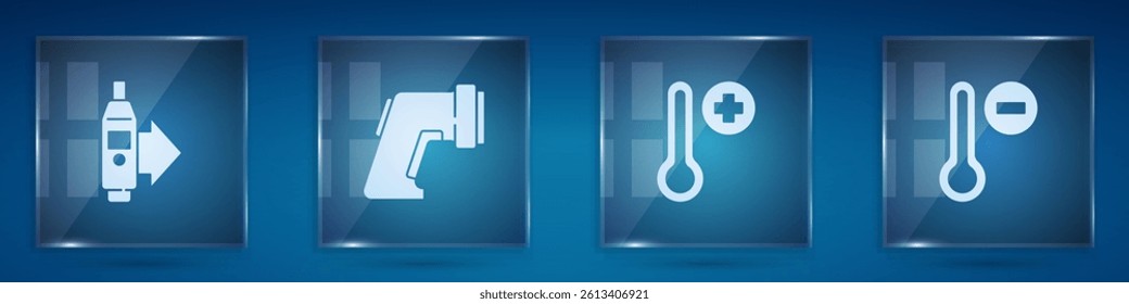 Set Digital thermometer, , Meteorology and . Square glass panels. Vector