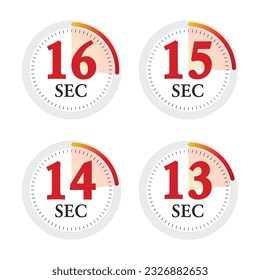 Set of digital timer 13, 14, 15, 16 seconds. Stopwatch icon. Vector Illustration.