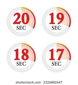 Set of digital timer 17, 18, 19, 20 seconds. Stopwatch icon. Vector Illustration.