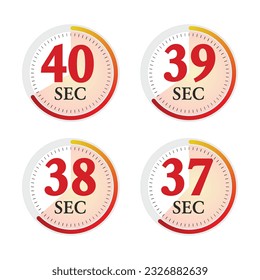 Set of digital timer 37, 38, 39, 40 seconds. Stopwatch icon. Vector Illustration.