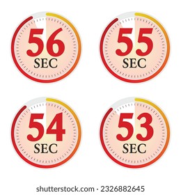Set of digital timer 53, 54, 55, 56 seconds. Stopwatch icon. Vector Illustration.