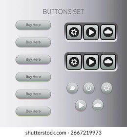 Set of digital UI and web buttons