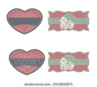 Set of digital Valentine's labels, frames and labels, vintage style. Suitable for decoration of cosmetics, pharmacy products. Vector illustration. Labales for children goods, cakes and much more.	
