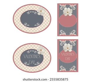 Set of digital Valentine's labels, frames and labels, vintage style. Suitable for decoration of cosmetics, pharmacy products. Vector illustration. Labales for children goods, cakes and much more.	
