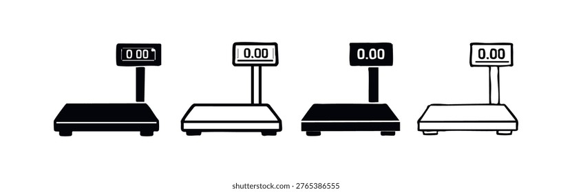 Set of Digital Weighing Scale Icons. Precision Balance Symbol with Zero Reading for Market.