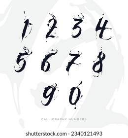 Set of digits in a calligraphy ink brush style for your projects