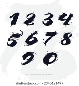 Set of digits in a calligraphy ink brush style for your projects