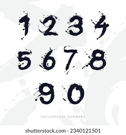 Conjunto de dígitos en un estilo de pincel de tinta caligráfica para los proyectos