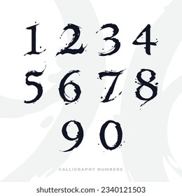 Set of digits in a calligraphy ink brush style for your projects