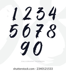 Set of digits in a calligraphy ink brush style for your projects