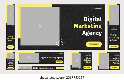 Set of digtital marketing agency web banner template for social media posts, multipurpose web banner template design, fully editable vector eps 10 file format