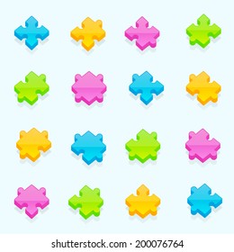 Set of dimensional puzzle pieces with the glossy shading, eps10 vector icon clip art, color is easy to edit