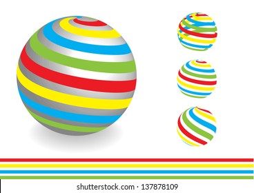 set of dimensional striped balls isolated on white background