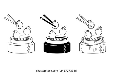 Set of Dimsum Illustration cartoon, vintage, flat design style isolated white background