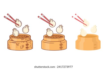 Set of Dimsum Illustration cartoon, vintage, flat design style isolated white background