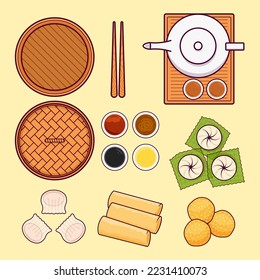 Set Set aus Dimsum einzelne Cartoon-Vektorgrafik von oben aus gesehen