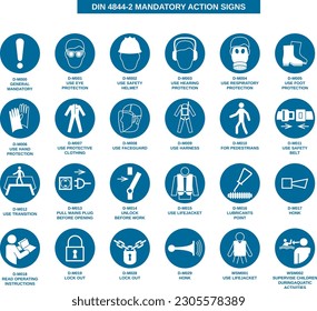 set of din 4844-2 mandatory action signs on white background