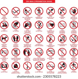 set of din 4844-2 prohibition signs on white background