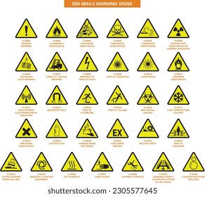 set of din 4844-2 warning signs on white background
