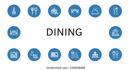 Set Of Dining Icons Such As Fork, Cutlery, Restaurant, Dinning Table, Cloche, Knife, Meal, Living Room, Pizza Shop, Dinner Table , Dining