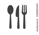 Set of dinner service signs, tableware, restaurant, cutlery icons- fork, knife, spoon, and plate - stock vector 